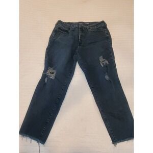 Old Navy Womens Black OG Straight Leg High Rise ButtonFly Distressed Jeans~16